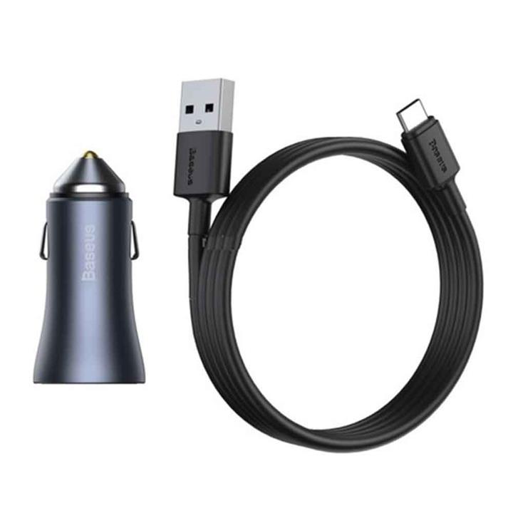 شارژر فندکی باسئوس مدل tzccjd-0g به همراه کابل تبدیل USB-C